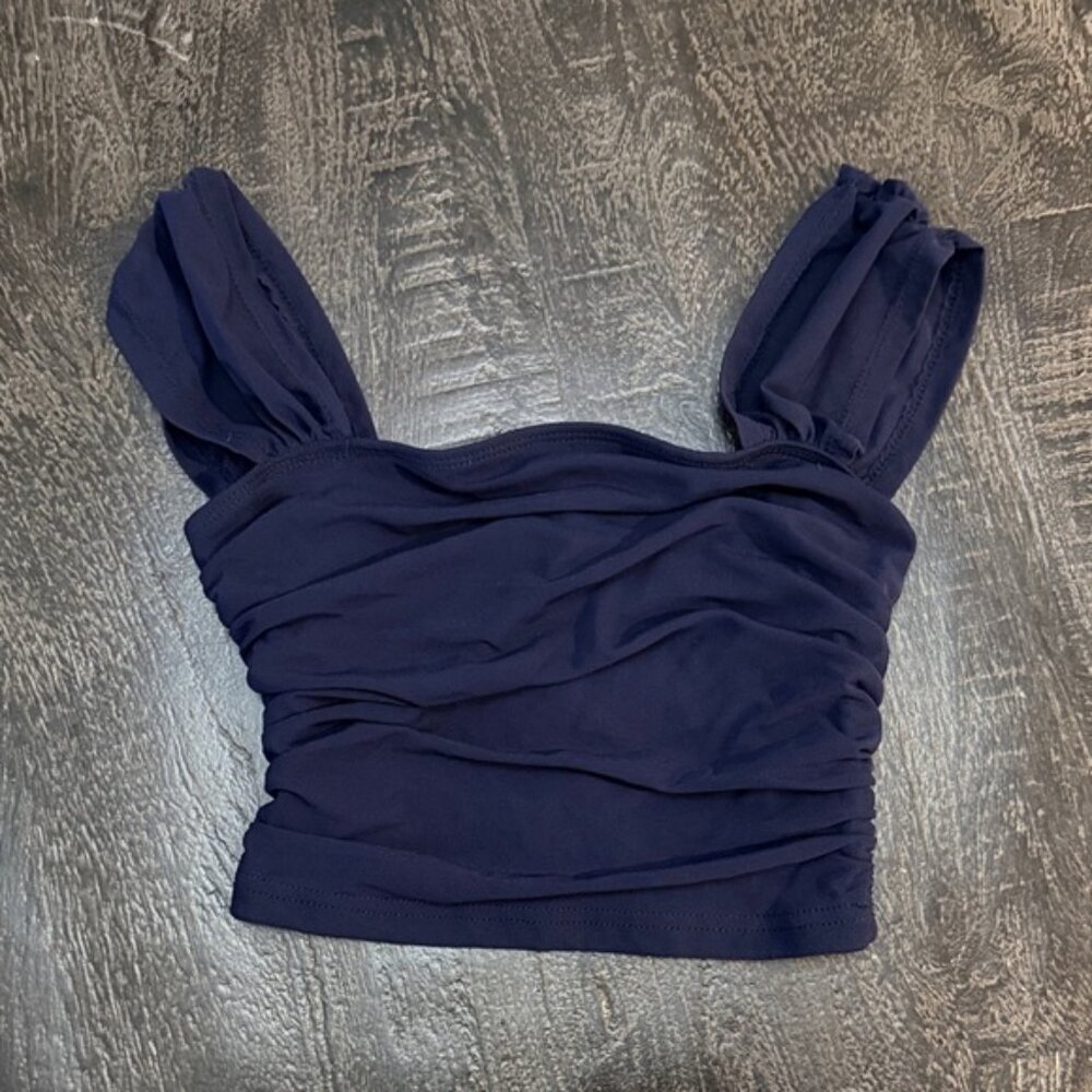 SHEIN Dark Blue Ruched Crop Top